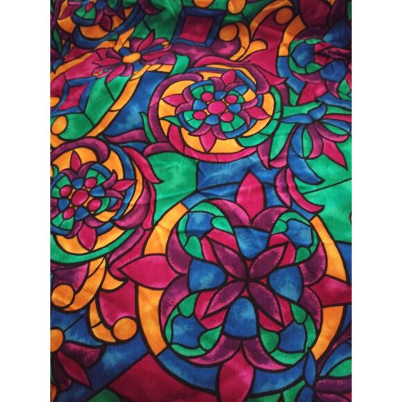 Vintage Colorful Abstract Floral Print Short Sleeve Blouse Stain Glass Sz Medium - Picture 3 of 4
